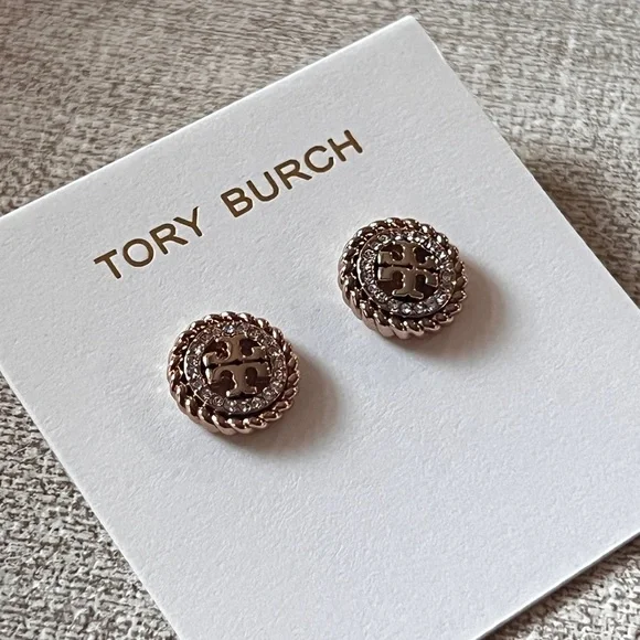 Tory Burch Gold and paved Crystal Stud Earrings
